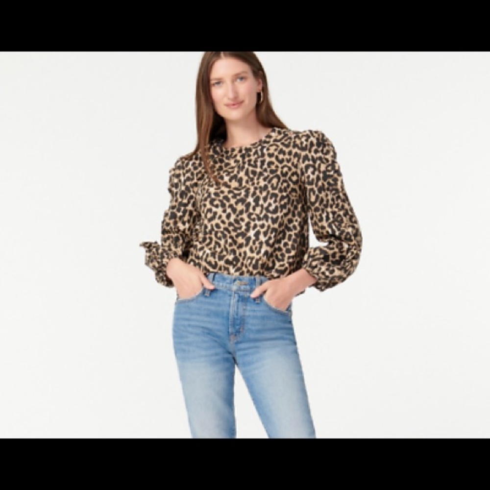 JCrew Leopard Ruffle-sleeve Top XXS